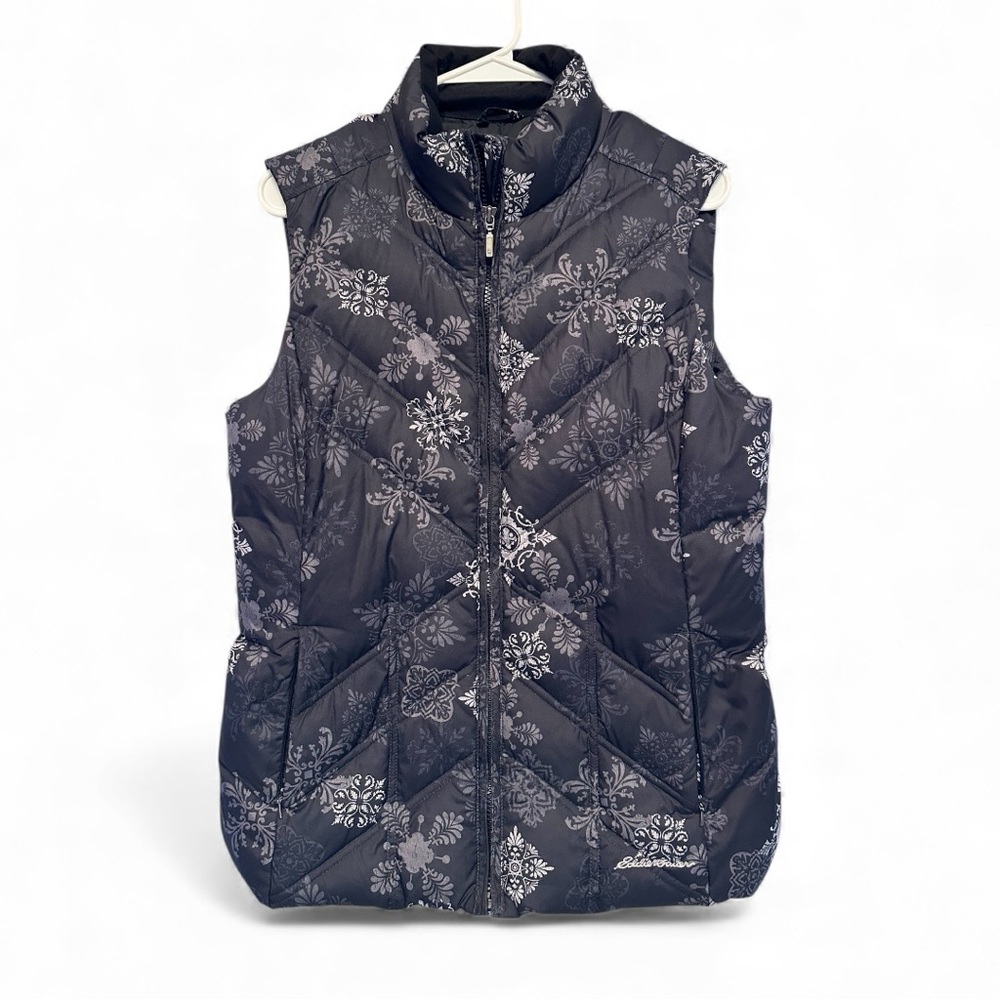 Vintage Y2K Eddie Bauer Goose Down Dark Gray Snowflake Print Puffer Vest Medium